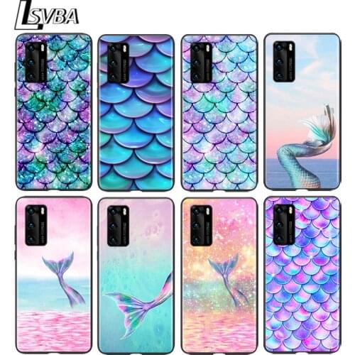 Mermaid Tail Bling for Huawei P50 P40 P30 P20 P10 Pro Lite E Plus 4G 5G P9 P8 Lite P Smart Z S Soft Black Phone Case