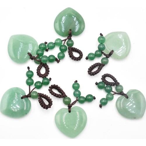 Wholesale 6pcs/lot new fashion beautiful natural stone green aventurine heart charms pendants 25mm for Handmade jewelry making