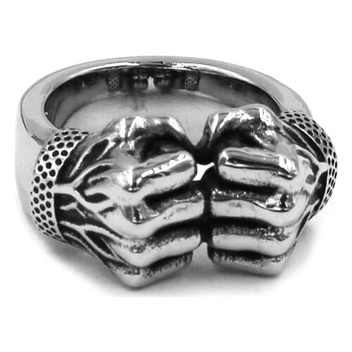 Personality Fist Boxing Power Ring Stainless Steel Jewelry Cool Fashion Bands Punk Rock Biker Male Boy Ring Wholesale SWR0974