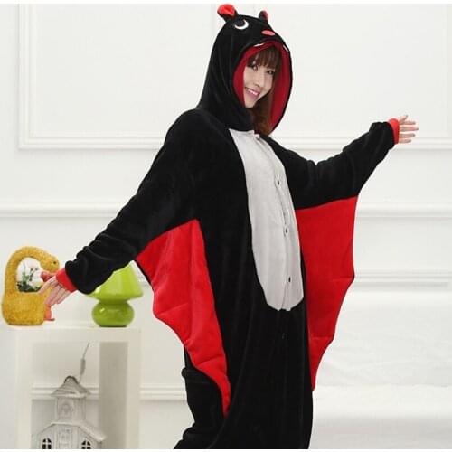 Adults Animal Pajamas Sets Cartoon Sleepwear Cosplay Zipper Women Men Winter Unisex Flannel Bat Pajamas
