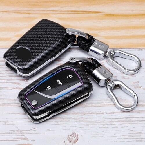 Fit For Toyota Camry C-HR Carbon Fiber Accessories Car Key Fob Case Shell Case Holder Keychain Bag Cover