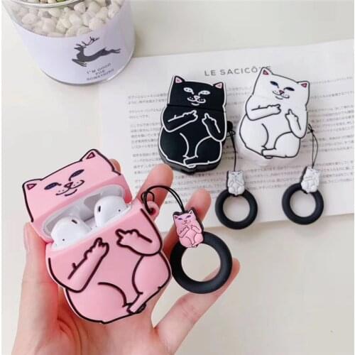 Cute 3D Funny Cat Silicone Bluetooth Earphone Case for Apple Airpods 1 2 3 pro Headphones Charging Box Headset Protective Cover