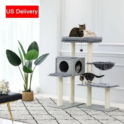 5 Levels Modern Cat Tree Varied Styles Cat Tower with 7 Sisal Scratching Posts Deep Hammock and Extra-Large Perch Cat Pet Toys