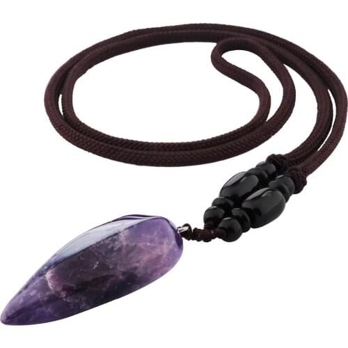SUNYIK Purple Crystal Faceted Stone Chakra Healing Amulet Pendant Necklace Cord for Women Men