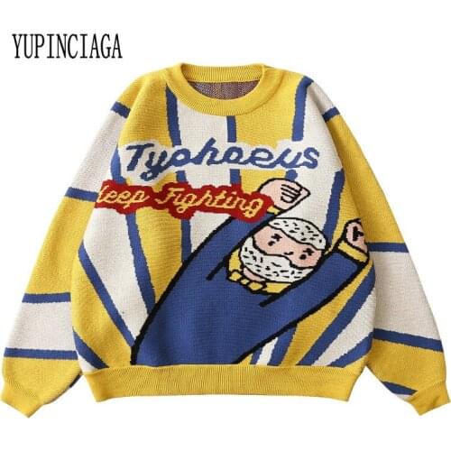 YUPINCIAGA Loose Casual Color Matching Thick knitted Warm Sweater Women Funny cartoon jacquard Letter thick Female pullover Tops