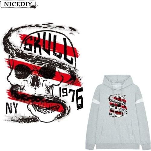 Nicediy Skull 1976NY Iron-On Transfers Reaper Heat Transfers Patches For Clothes Thermal Transfers Hot Vinyl Iron Sticker Punk