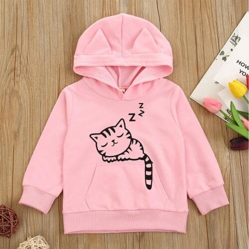 2-8 Years Little Girl Fashion Hoodies Children Autumn Cat Print Pink Sweatshirts Baby Girl Warm Christmas Costume