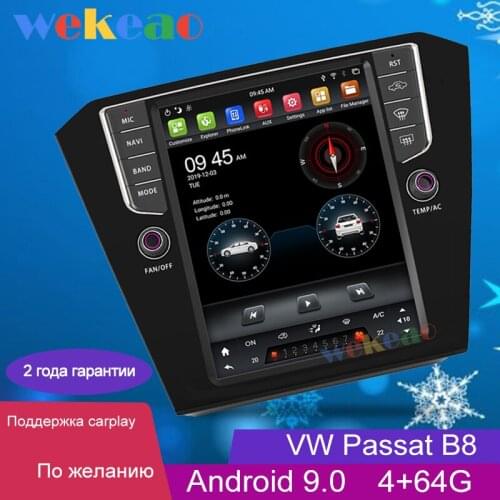 Wekeao Vertical Screen Tesla Style 10.4'' 1 Din Android 9.0 Car Dvd Multimedia Player For VW Passat B8 Auto Radio GPS 2015 + 4G