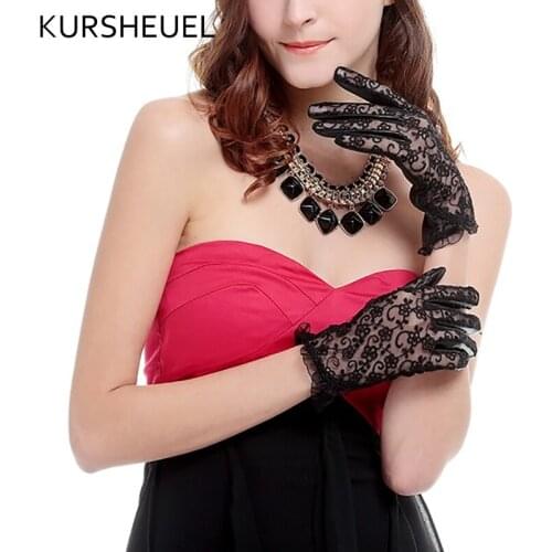 Women Back Lace Palm Sheepskin Leather Gloves Anti-UV Summer Driving Gloves Ladies Korean Elegant Genuine Leather Gloves AGD514