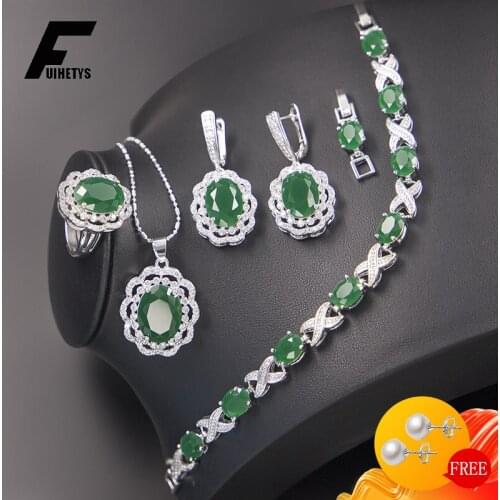Classic Women Jewelry Set 925 Silver Ornament Ring Earrings Necklace Bracelet with Zircon Gemstone Wedding Party Gift Wholesale