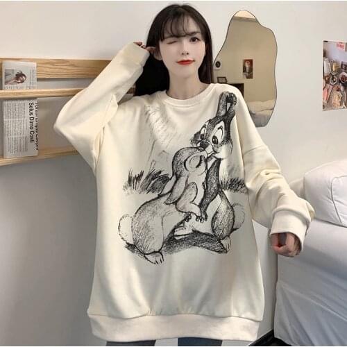 Graffiti Print Cute Kawaii Bunny WomenS Pullover Fall Harajuku Streetwear Gothic Loose Full Sleeve Sweatshirt Oversized Top