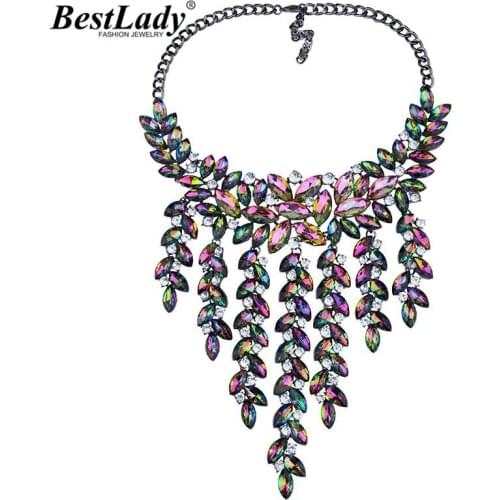 Best lady Luxury Sexy Bohemian Statement Necklace Women Multicolored Leaf Tassel Collar Long Necklace Good Quality Hot Sale 4248
