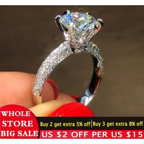 LMNZB 100% 925 Sterling Silver Wedding Engagement Ring 2ct Zirconia Rings For Women Party Elegant Luxury Bridal Jewelry LR279