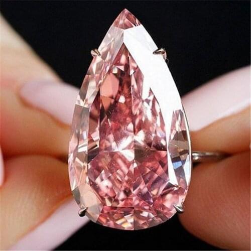 Yobest 2018 New Silver Color Big Pink Water Drop Shape CZ Cubic Zircon Stone Wedding Rings for Women Gift Dropshipping