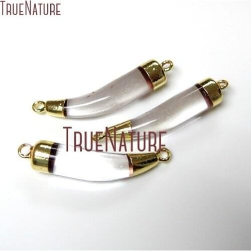 10Pcs Clear Crystal Quartz Connector Gold Plating Horn Tusk Connector Outlet 33x7mm PC22