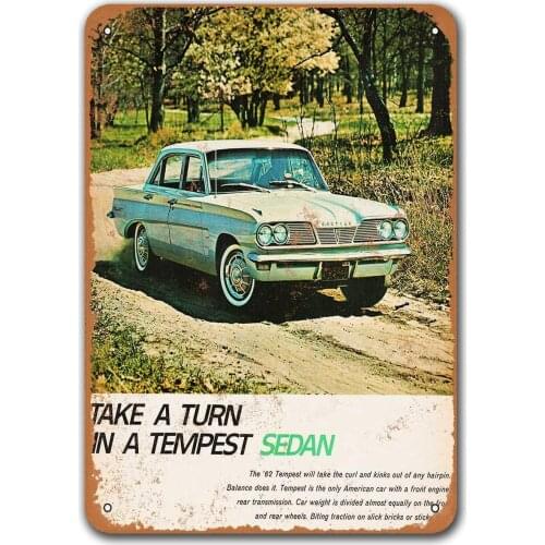 1962 Pontiac Tempest Sedan Tin Metal Signs Vintage Cars, Sisoso Plaques Poster Pub Bar Retro Wall Decor 12x16 inch