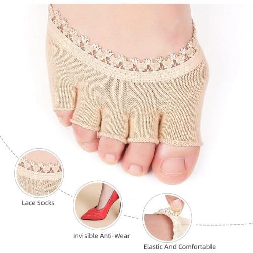 2pieces=1pair Lace Five-Finger Forefoot Half Socks High Heels Invisible Foot Pads Protector Orthopedic Care Tools Pedicure