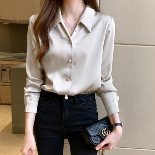 2021 Spring Summer new Retro Mercerized Long Sleeve Women Workers Blouse Chiffon Lightweight V-neck Casual Shirts