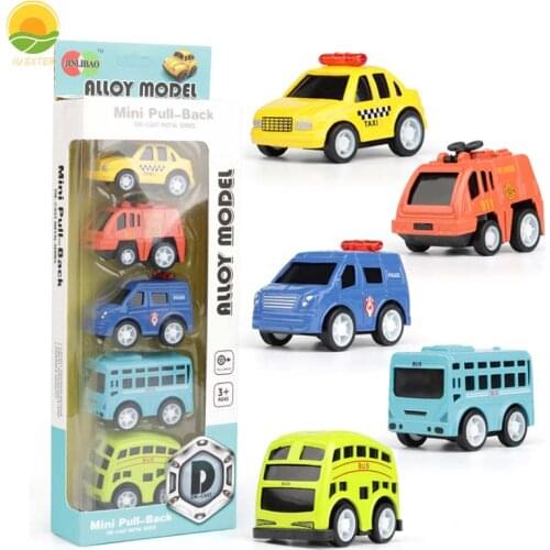 5PCS Kids Alloy Car Cute Bus Model 1:87 Children Educational Games Truck Construction Set Montessori Toys for Boy