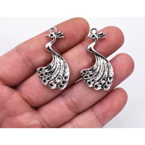 5pcs 37x20mm Antique Silver Plated Peacock Charm Making DIY Handmade Jewelry