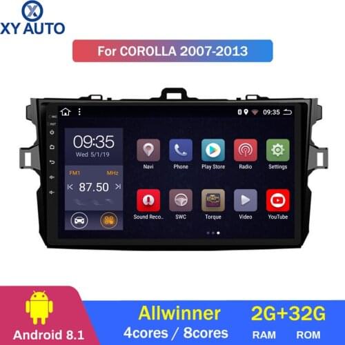 9 inch 2.5D IPS HD multi-touch screen Android8.1 2G RAM 32G ROM NAVI for Toyota Corolla 2007-2013 with BlueTooth USB WIFI SWC