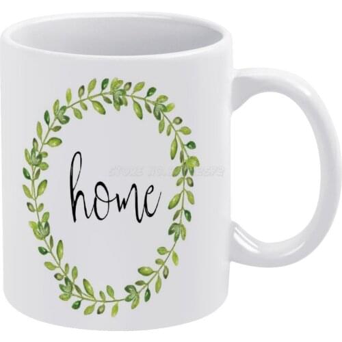 Home Farmhouse Style Wreath White Mug 11oz Funny Ceramic Coffee Tea Milk Cups Home Wreath Boxwood Blessed Fixer Upper Farmhouse