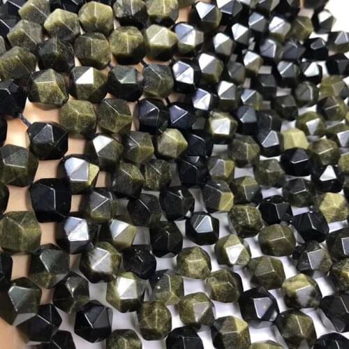 Natural stone hand cut golden obsidian needlework loose faceted Beads for Jewelry Making DIY design perlas Bracelet