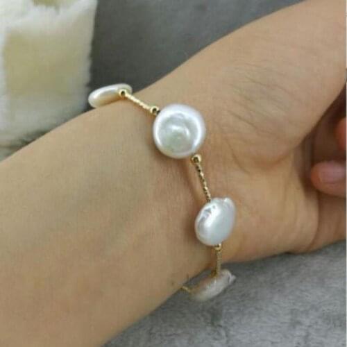 13-14mm white Baroque south sea pearl bracelet 7.5-8 inch clasp