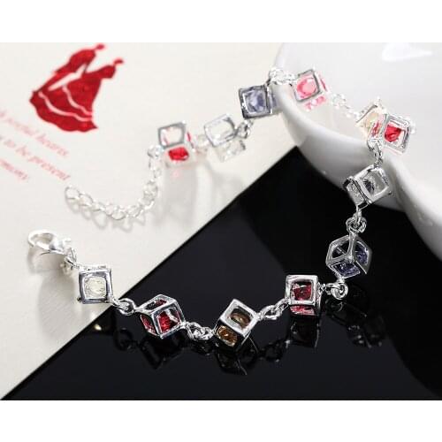 Hot noble Colored zircon lattice 925 sterling silver Bracelets for woman Luxury brands jewelry Wedding party Christmas gifts