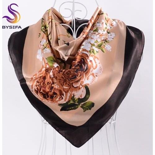 [BYSIFA] Women Men Geometric Silk Scarf Shawl 90*90cm Hot Sale Muslim Headscarves Spring Autumn New Satin Large Square Scarves