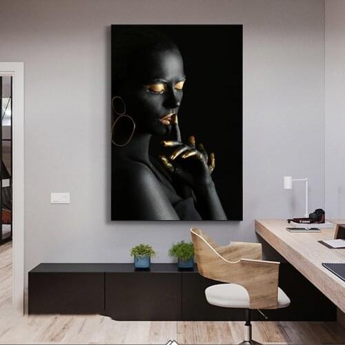 Black Woman with Gold Jewelry Canvas Art Posters And Prints Sexy African Model Canvas Paintings Wall Art Picture For Living Room