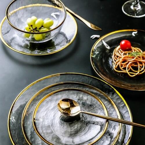 INS Nordic Western Glass Dinner Plates Tableware Transparent Salad Fruit Plate Creative Dishes and Plates Sets