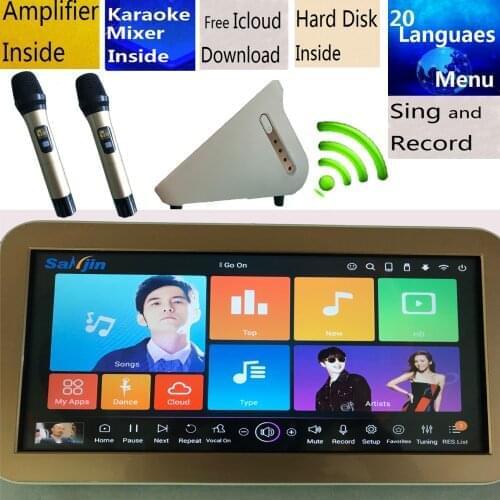 Karaoke Player Jukebox Machine+Amplifier Mixer+2Wreless Karaoke Microphones +15.6"touch screen HMDI1080P KTV/MTV