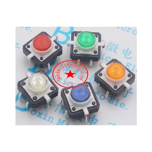 20PCS/lot Illuminated Tact Switch Button switch 12*12 red White blue yellow green LED 4 pin reset
