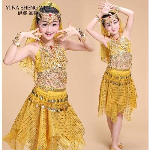 Kids Belly Dance Costumes 2pcs Set Oriental Dance Girls Belly Dance India Bellydance Clothes Bellydance Top and Skirt For Girls