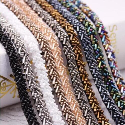 10Yards Sewing Accessories Champagne Pearl Beading Lace Trims Bridal Beaded Rhinestone Lace Appliques Belt For Wedding Dress