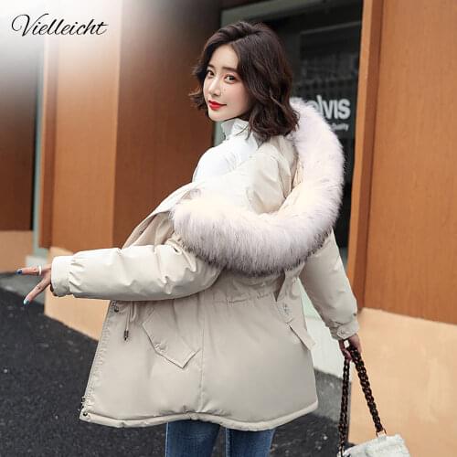 Vielleicht New Cotton Thick Warm Winter Jacket Coat Women Casual Short Parkas Winter Clothes Fur Lining Hooded Parka Mujer Coats