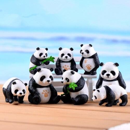 Cute Cartoon Chinese Style Panda Creative Animal Figurines Micro Landscape Modern Art Craftwork Bedroom Desk Decor Accessory
