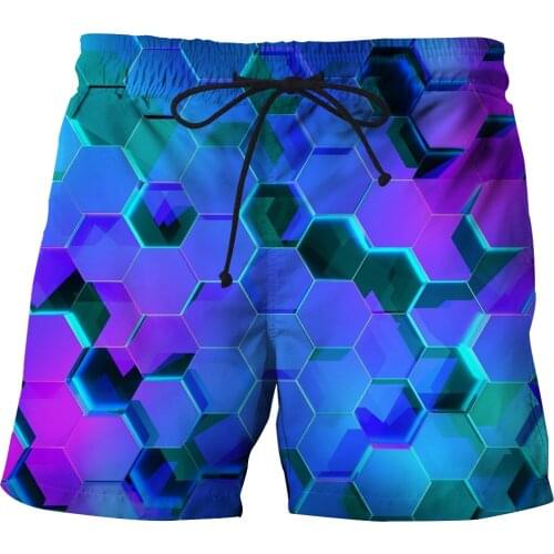 3D Trendy Honeycomb Colored Patterned Beach Pants Summer Mens Sweatpants Printed Colored Shorts Quick Dry Surf Sweatpants Fashi