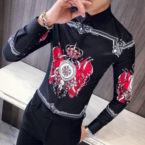 Autumn and winter 2018 new British mens printed long sleeve shirt Korean Slim Fit Shirt 301a-1 / cs12 / p55