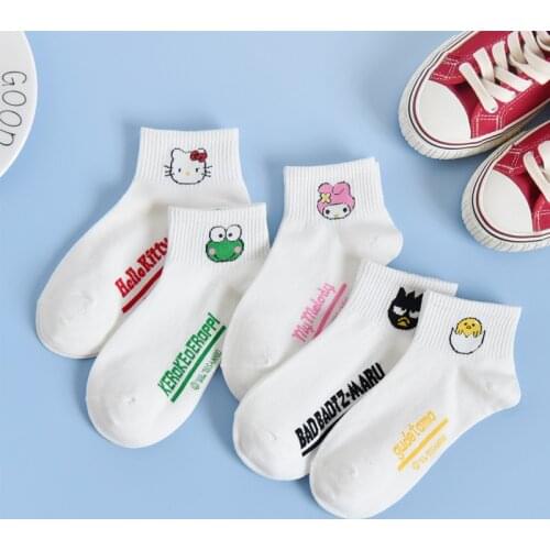 5Pairs Socks For Women Funny Animal Jacquard Breathable Pure Cotton Sock Girls Korean Style Cartoon Cat Low Cut Ankle Socks