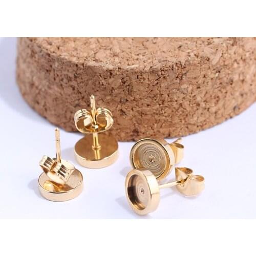 Onwear 10pcs Stainless Steel Black Rose Gold Plated fit 6mm Cabochon earring blanks diy base setting trays for jewelry making