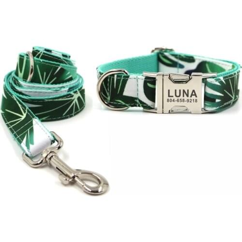 Personalized Dog Collar Customized Pet Collars Free Engraving ID Nameplate Tag Pet Accessory Bamboo Puppy Collars Leash Set