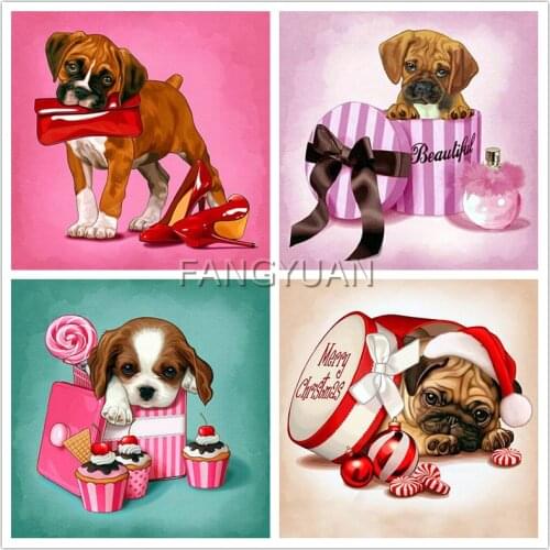 Full Square Round Diamond Painting 5D Diy Gift Box Dog Diamond Embroidery Cross Stitch Handmade Mosaic Animal Art Kids Gift