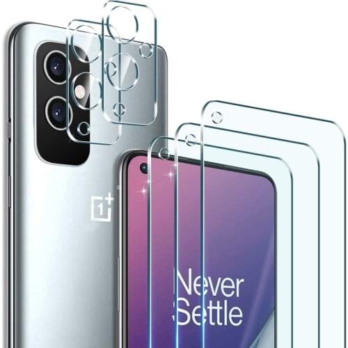 9H Anti-fingerprint Anti-Scratch HD Clear Tempered Glass [3×Screen Protector +2×Camera Lens Protector] For Oneplus 9 2021