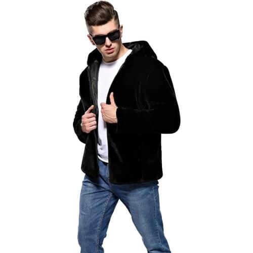 Fashion Men Faux Fur Coat Winter Thick Warm Fur Fluffy Coat Male Casual Loose Hooded Outwear
