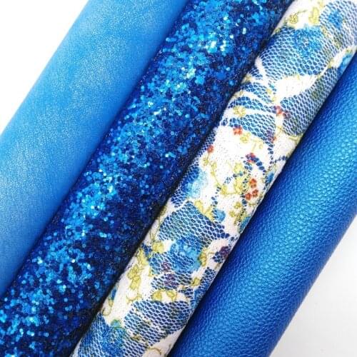 BLUE Chunky Glitter Canvas Sheet, 8"x11" Printed Stars Glitter Sheets, Faux Leather Sheet, Hair Bow & Earring Fabric XM003