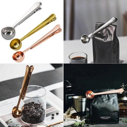 Stainless Steel Coffee Scoop Clip Coffee Tea Measuring Spoon Cup Kitchen Accessories Recipient Cafe Decoration