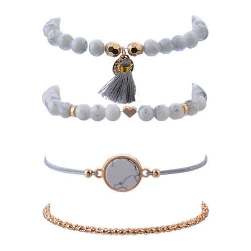 SZELAM 2020 Fashion Bracelets 4PC Bracelets Turquoise Tassel Round Stone Fashion Trend Style Bracelets SBR190310