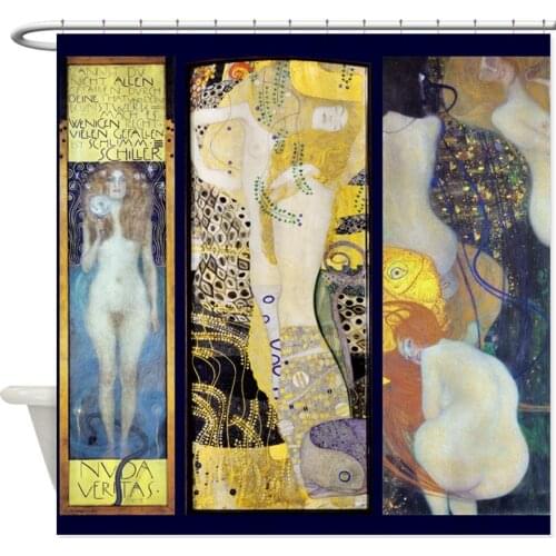 Gustav Klimt 3 Image Shower Curtain Decorative Fabric Shower Curtain